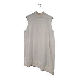 Eloquii Women's Cream Mock Neck Sleeveless Asymmetrical Long Sweater Slit 18/20
